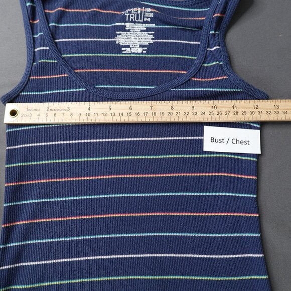 Womens Tunic Tank Top Dress XS Blue Ribbed Basic Everyday Day Retro Preppy - Picture 5 of 9